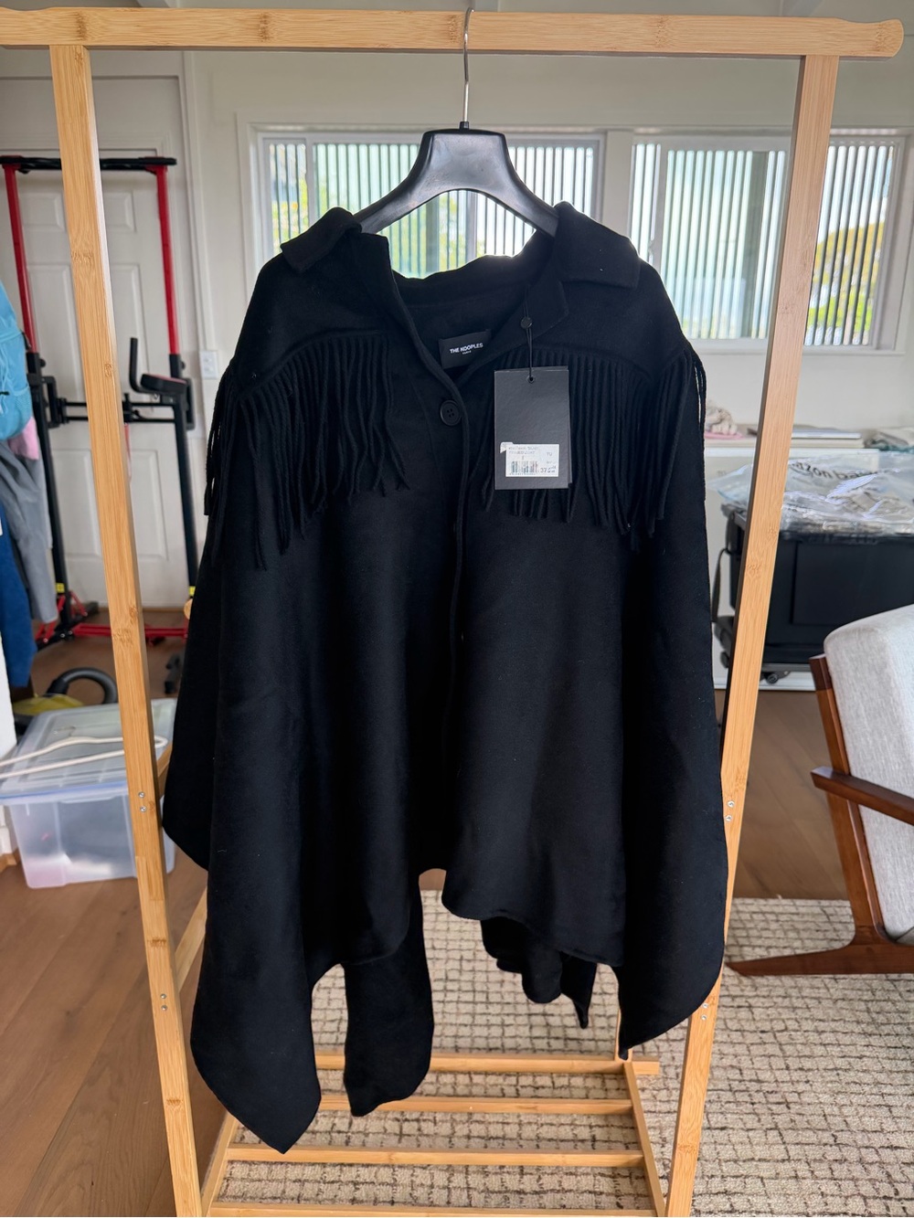 The Kooples Black Fringe Wool Cape